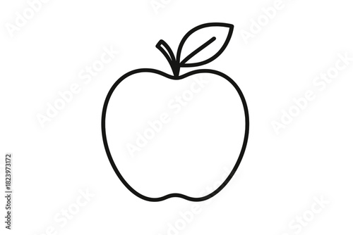 Minimalist apple line art with leaf on white background