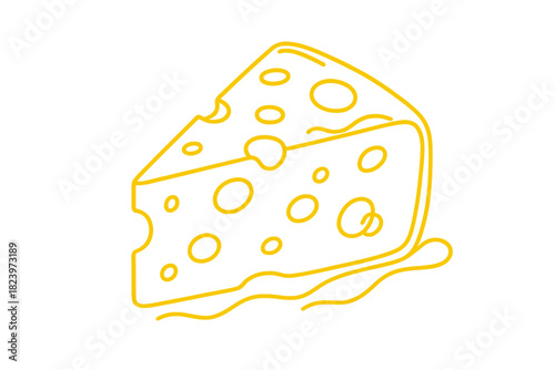 Outline of a cheese slice with holes on white background