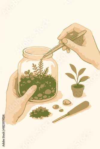 Terrarium Making Illustration