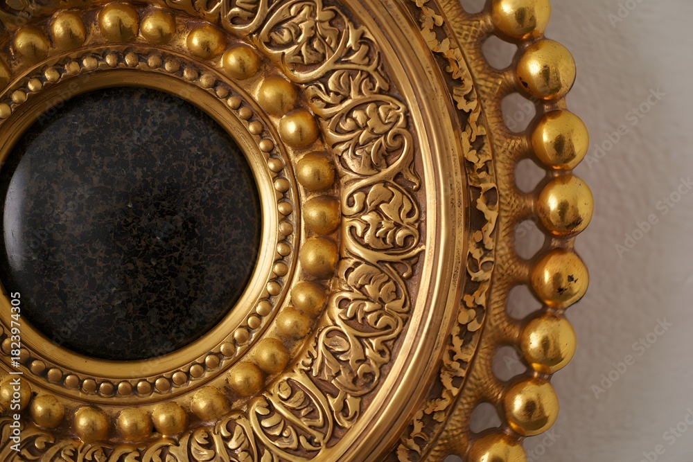 Fototapeta premium Ornate golden frame with dark center showcasing intricate details and luxurious design elements