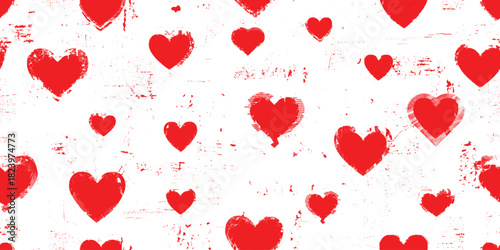 Repeatable pattern with heart and specks. Grunge seamless Pattern . Vintage Heart Background. Abstract endless pattern with grunge hearts. Vector Illustration. 