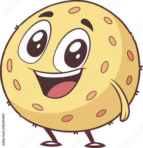 Happy cartoon cheese ball character with a friendly face on a transparent background