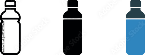 Set of Minimalist Water Bottle Icons for Health and Wellness Concepts and Design Elements