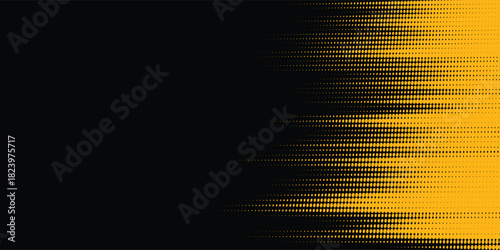 Abstract halftone yellow dots pattern and black gradient grunge texture background. Dotted line comic sport style vector