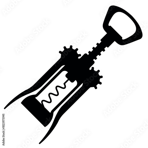Corkscrew with levers in the lower position. Wing opener silhouette. Flat vector illustration isolated on white background.