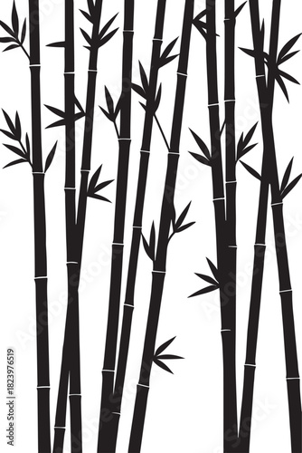 Elegant black bamboo stalks forming a serene natural design