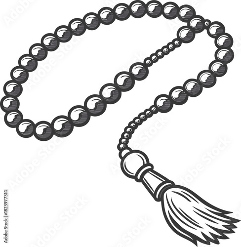 Islamic prayer beads with tassel illustration isolated on white background