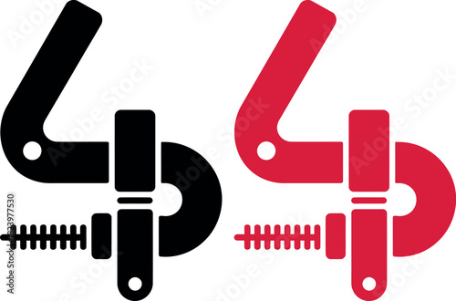 Illustration of two clamps one black and one red on white