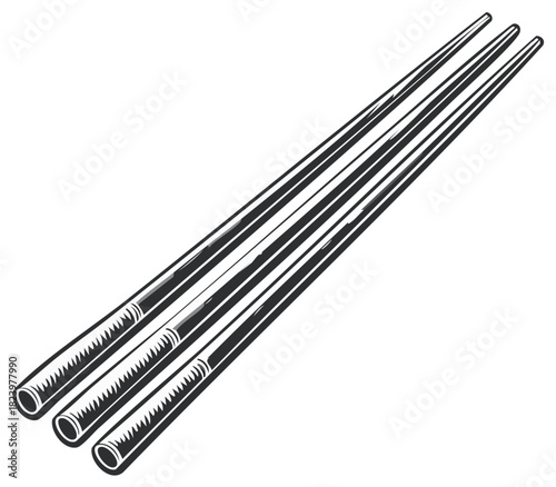Vintage Billiards Equipment Three Pool Cues Monochrome Drawing