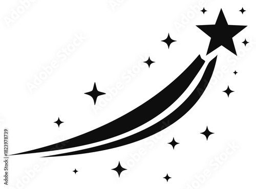 Stylized Shooting Star Streaking With Glittering Stars in Minimal Black and White