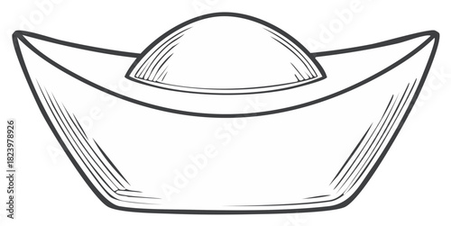 Traditional Chinese Gold Ingot Sycee Line Art Icon Symbolizing Wealth Prosperity Fortune and Lunar New Year