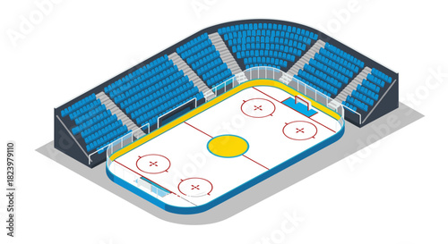 Isometric ice hockey rink with grandstand seating for sports venue design