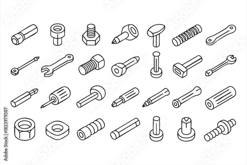 Bolt, nut and wrench icon pack for manufacturing visuals