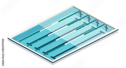 Isometric view of an indoor swimming pool with lanes for competitive training