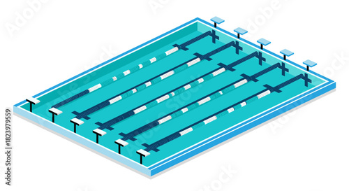 Isometric swimming pool design with lanes for competitive sports and fitness enthusiasts