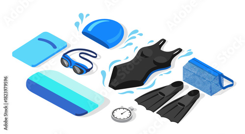 Swimming gear essentials for training and fitness including swimwear and accessories