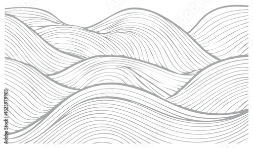 Abstract hills landscape, wavy lines, modern art pattern, linear mountain range