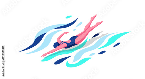 Dynamic swimming athlete in abstract water design for sports and fitness concepts