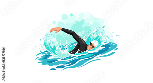 Swimming athlete in water splash illustration for sports design and poster