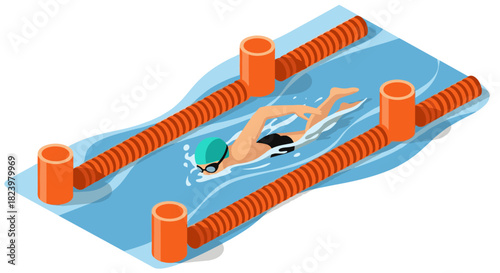 Swimming competition illustration featuring swimmer in pool with lane dividers for athletic event promotions
