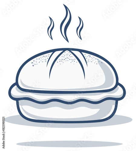 Steaming freshly baked pie or dessert pastry outline vector drawing