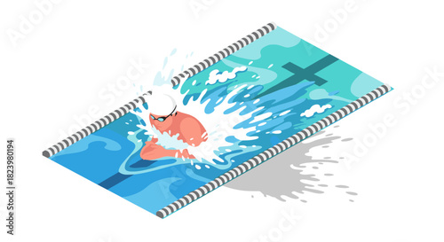Competitive swimming illustration featuring athlete in pool for sports design