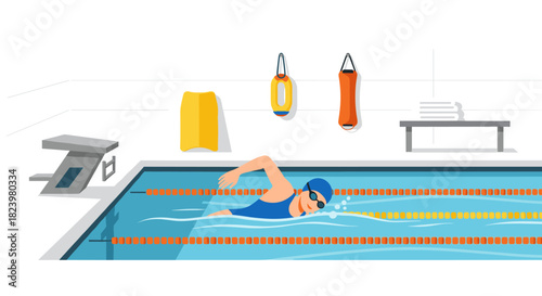 Freestyle swimming training in indoor pool for fitness and recreation