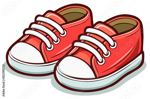 Pair of Red Cartoon Sneakers, Children's Shoes with White Laces, Fun Style