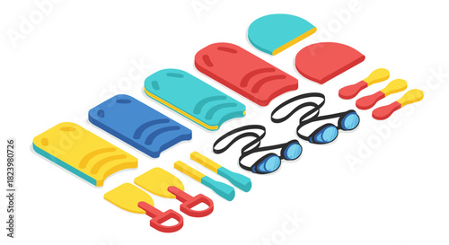 Swimming gear collection illustration for aquatic sports training and pool activities