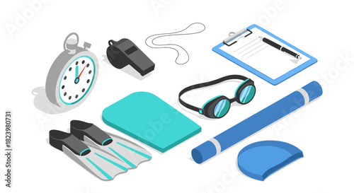 Swimming accessories and training equipment concept design for sports and fitness enthusiasts
