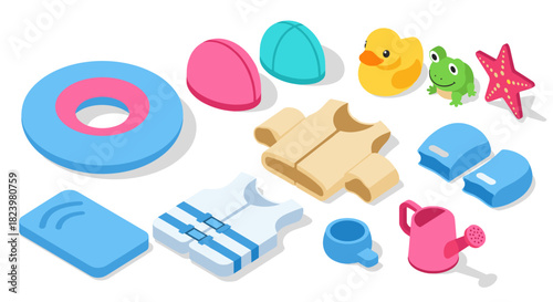 Colorful summer pool toys and accessories for fun and safety