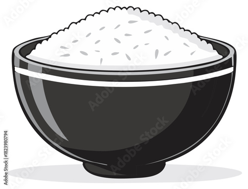 Steaming Bowl of White Rice Illustration