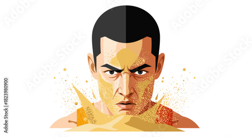 Determined athlete in sand explosion illustration for sports posters and motivational designs