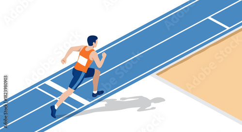 Athletic runner sprinting on blue track for sports event design