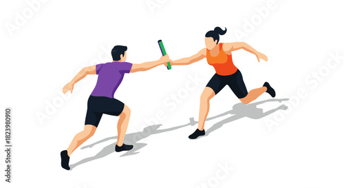Relay race runners passing baton in athletic competition illustration