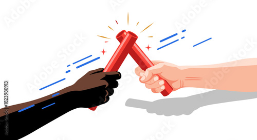 Unity and diversity concept with hands holding nunchucks - symbol of teamwork and peaceful cooperation