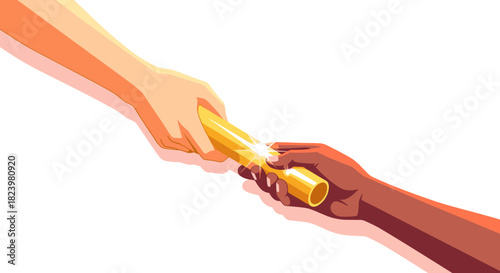 Teamwork and collaboration concept with hands passing baton for success and achievement