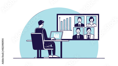 Modern flat design illustration of a professional human resources interview panel assessing a job candidate with a neutral background and clear visual elements
