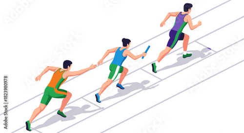Dynamic relay race illustration with runners on track for sports theme poster or card design