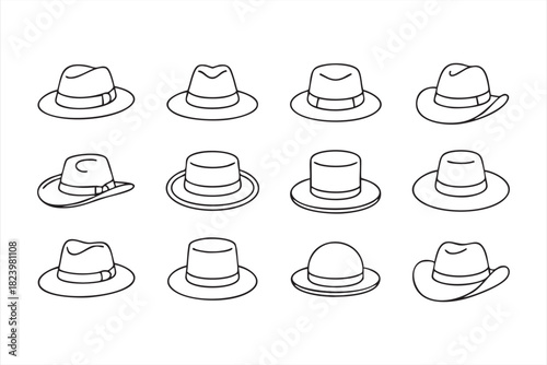 Line art fashion headwear symbols for apparel and wardrobe design