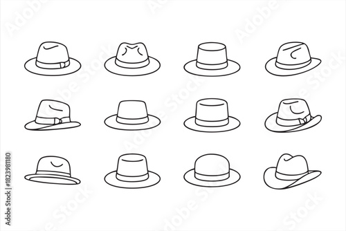 Classic brimmed hat illustrations for vintage and western themes