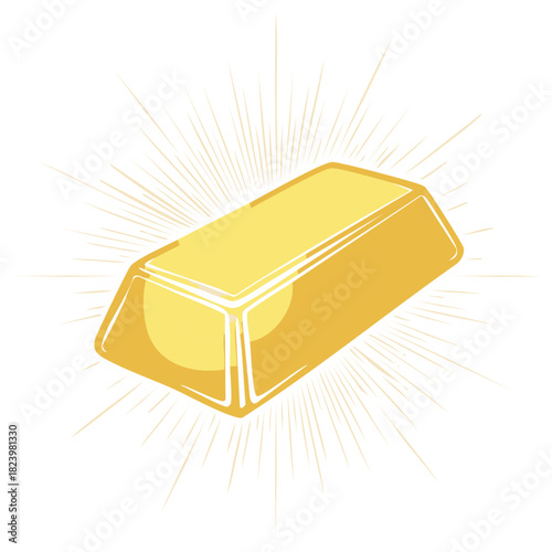 Golden Bar Illustration with Shining Rays, Wealth and Fortune Concept