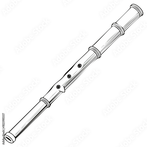Outline Illustration of a Baroque Era Flute with Finger Holes