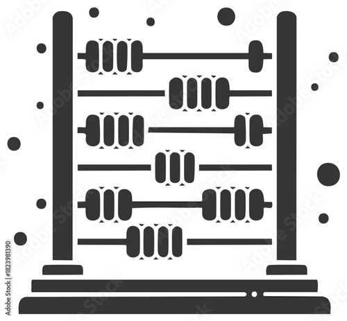 Abacus illustration with beads and rods, representing mathematics, calculation, and education.