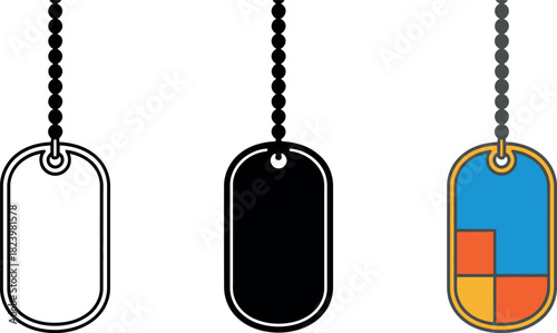 Set of three design elements featuring dog tags with beaded ball chain necklaces