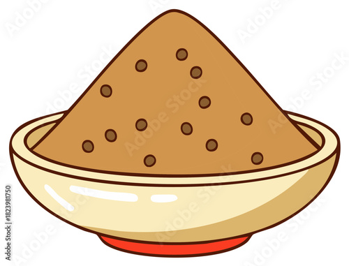 Cartoon Bowl of Brown Powder with Sprinkled Chocolate Chips Ready to Serve