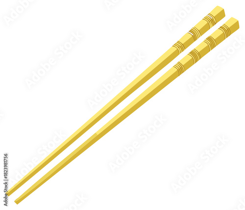 Elegant pair of golden chopsticks with ornate details vector illustration