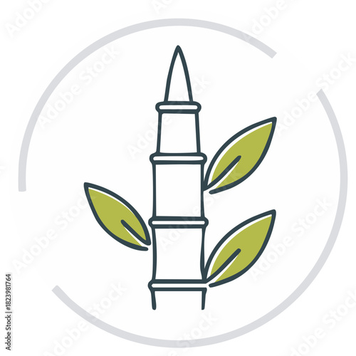 Stylized bamboo plant with green leaves in a circular frame for logos and design elements