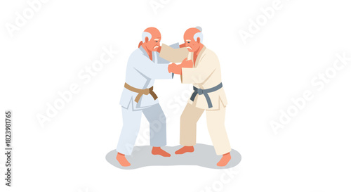 Elderly martial arts training illustration for wellness and active lifestyle concepts