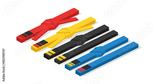 Colorful karate belts on white background for martial arts design